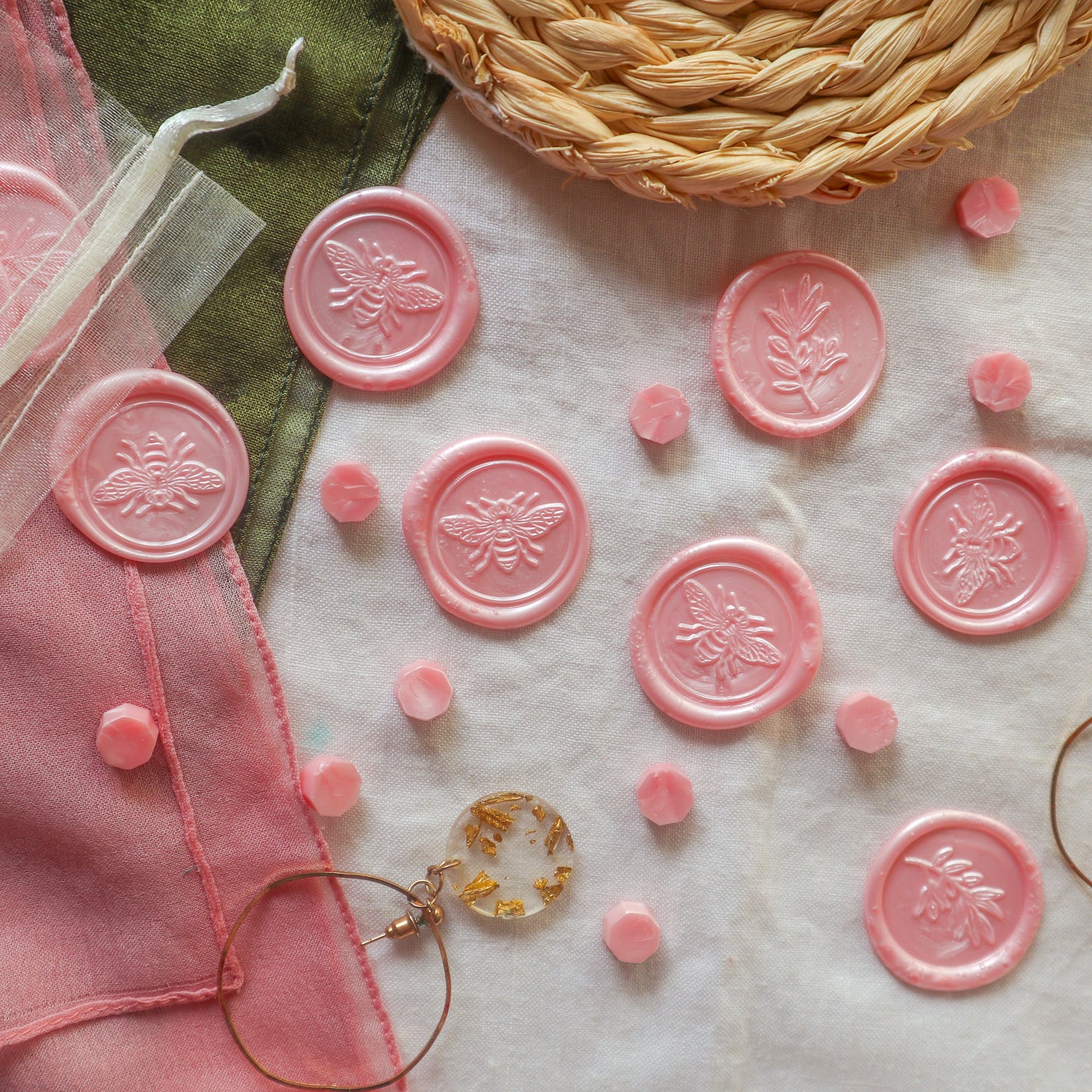 Wax Seals Stamp - Emerald, Pink and Pearl