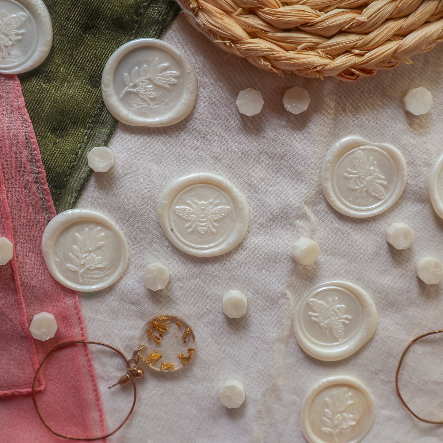Wax Seals Stamp - Emerald, Pink and Pearl