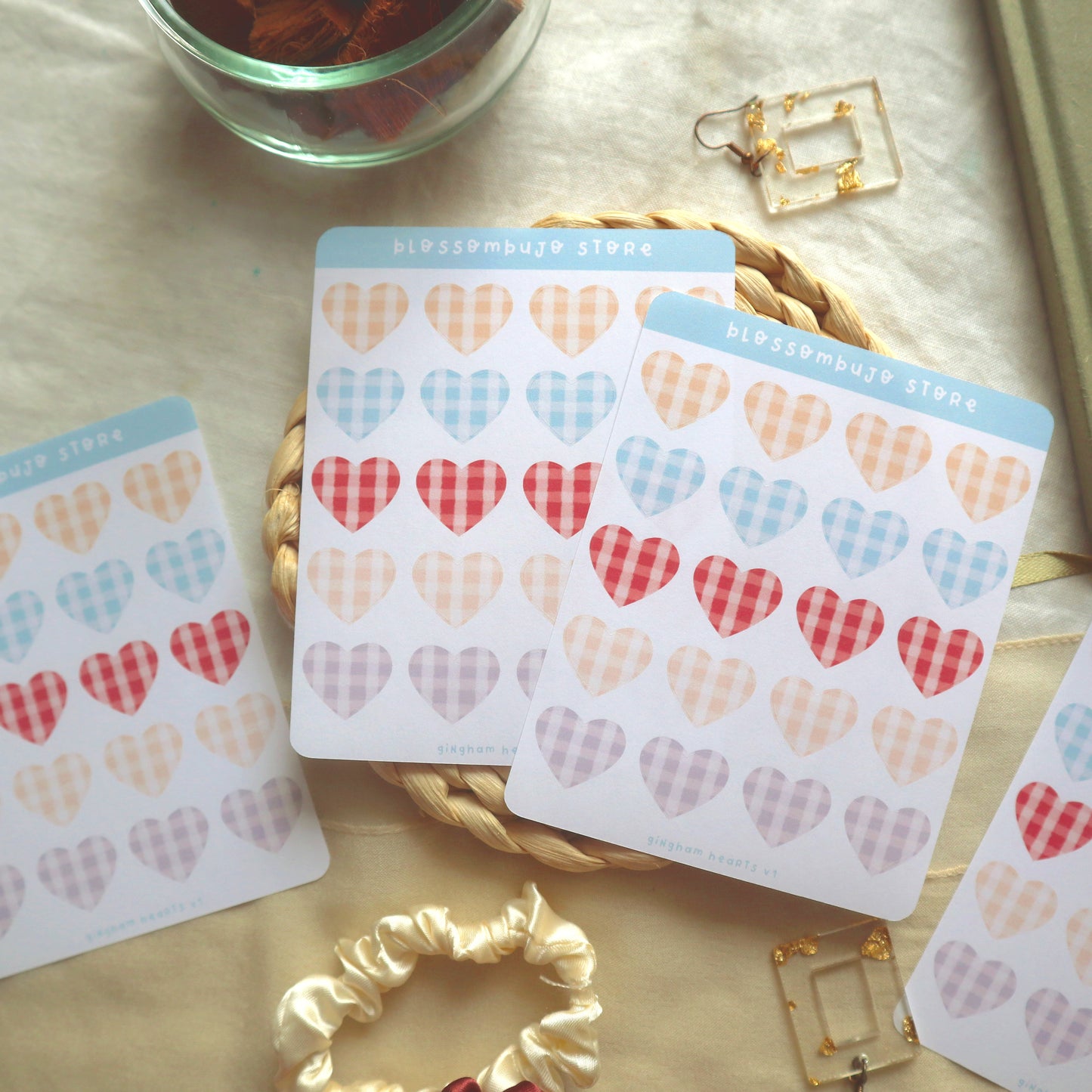 Stickersheet - Gingham Hearts