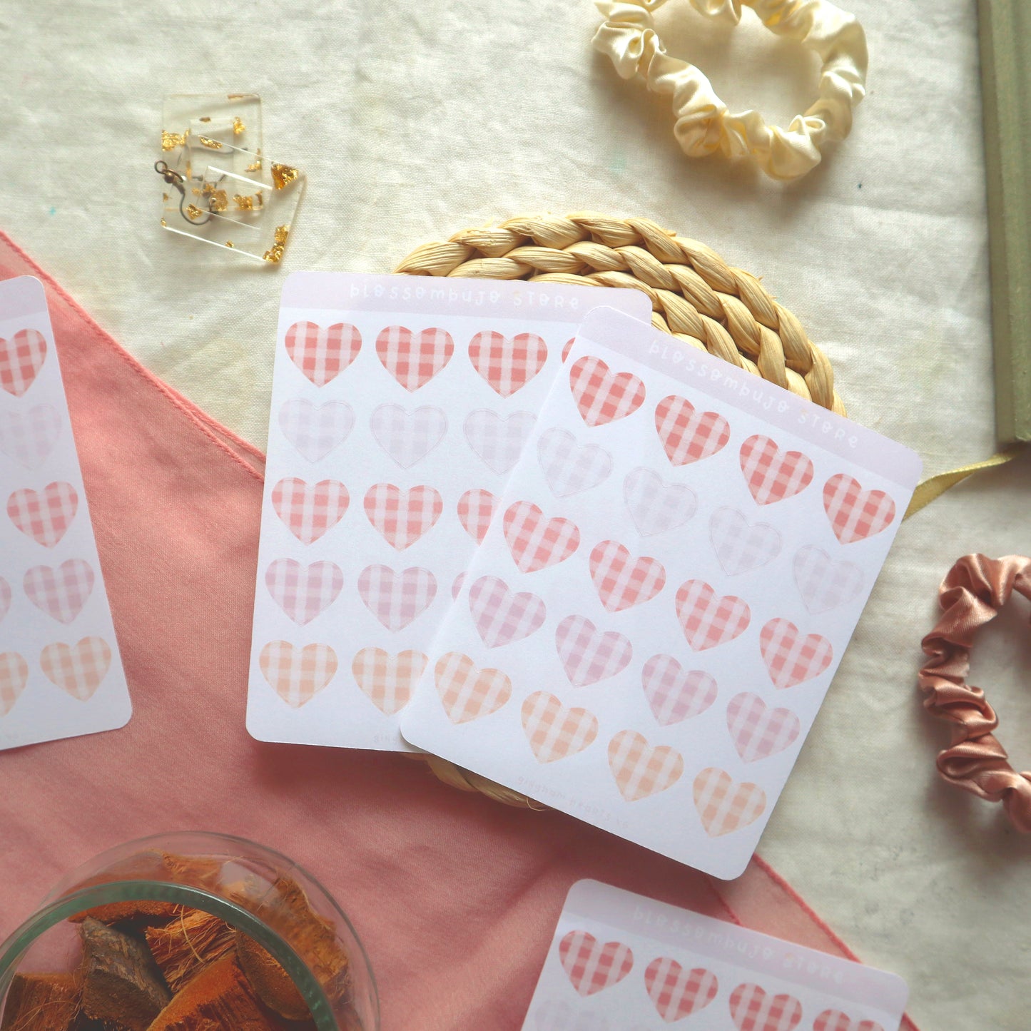 Stickersheet - Gingham Hearts