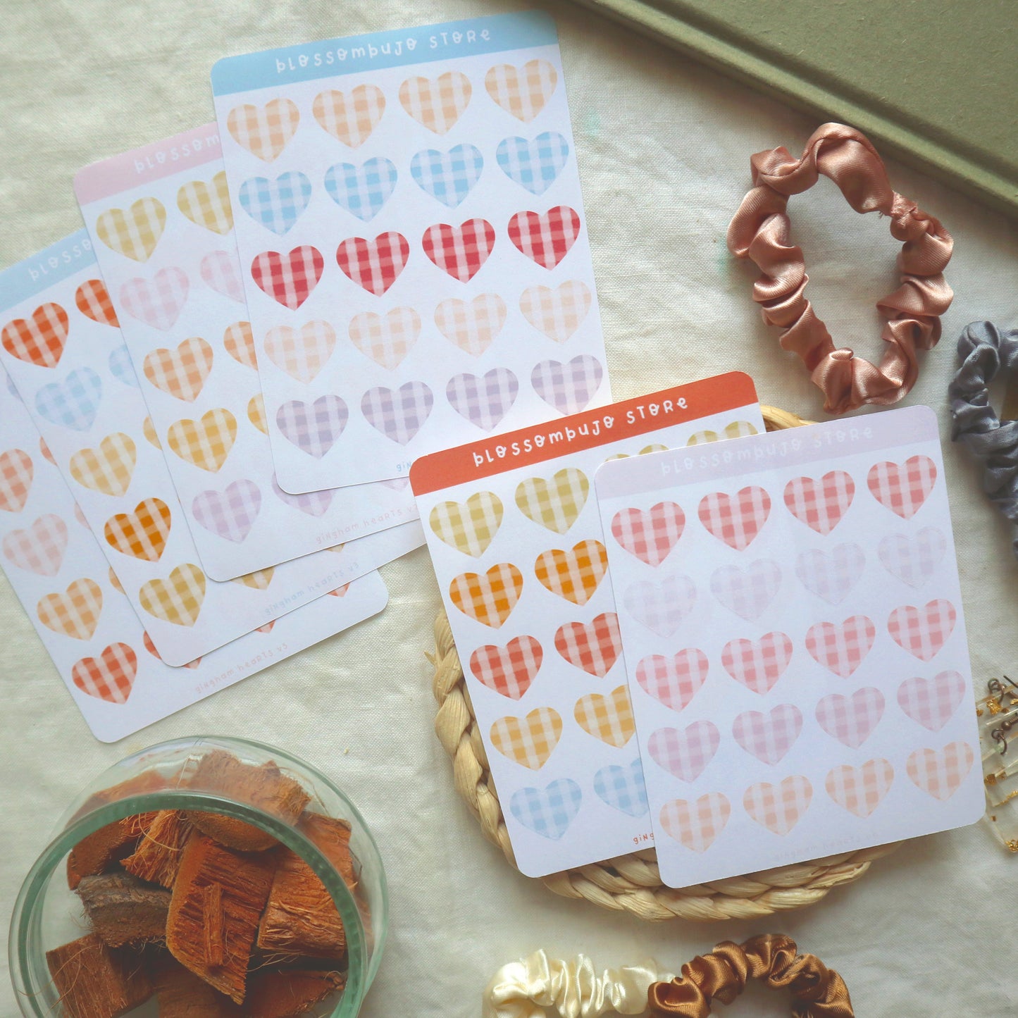Stickersheet - Gingham Hearts