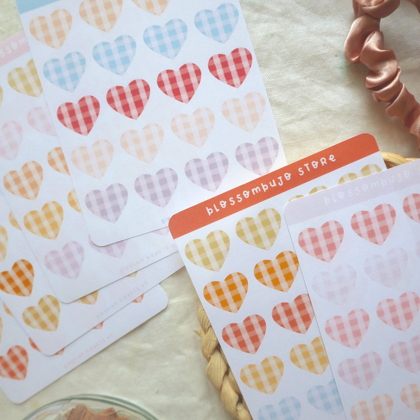 Stickersheet - Gingham Hearts